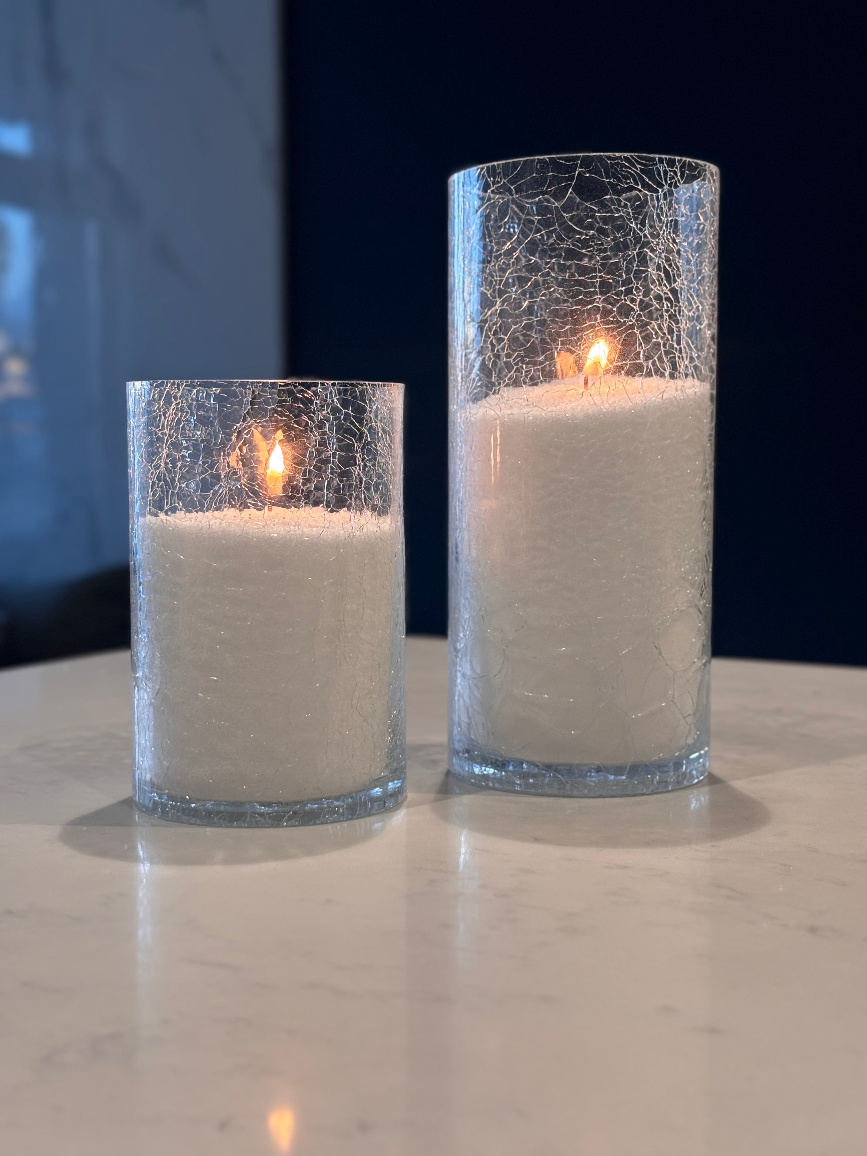 Pearled Candle in Cracked Glass Jars - Set of 2