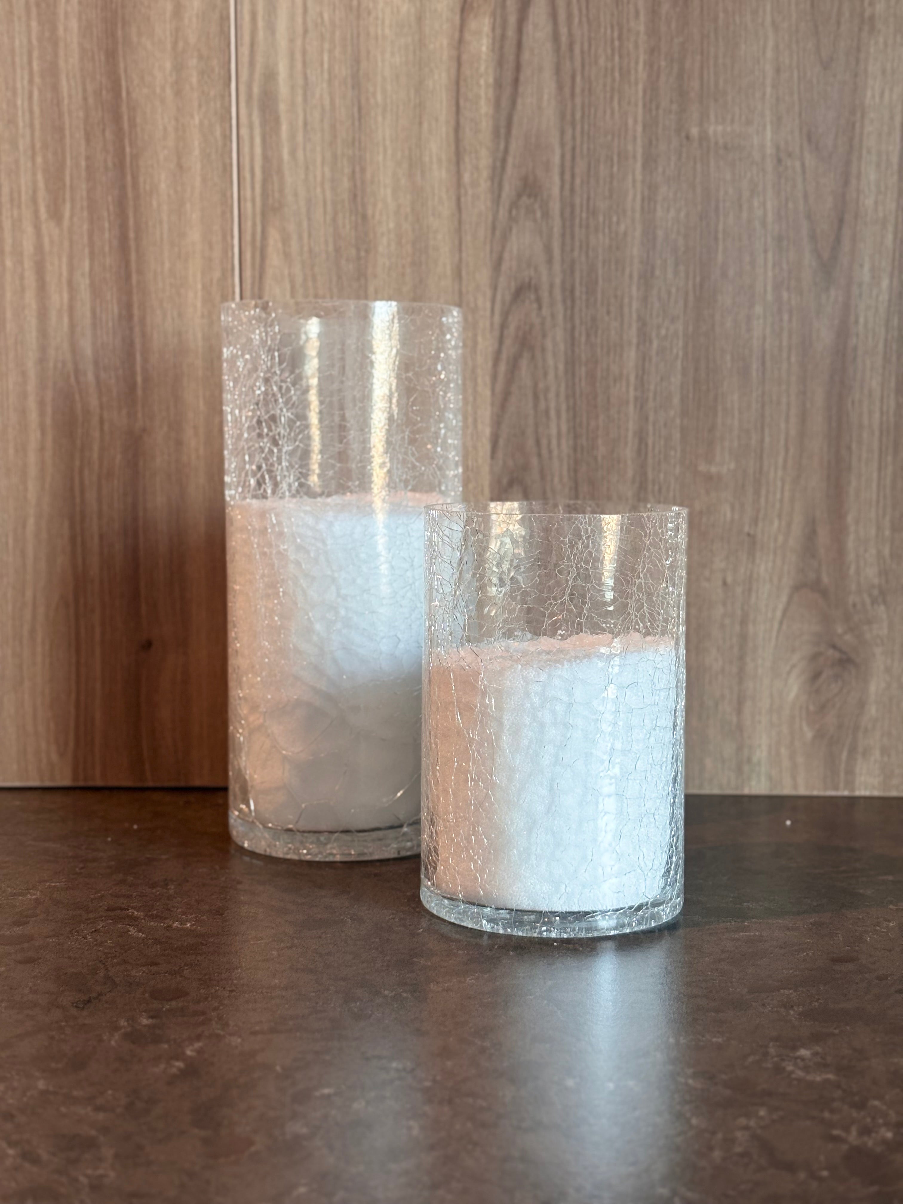 Pearled Candle in Cracked Glass Jars - Set of 2