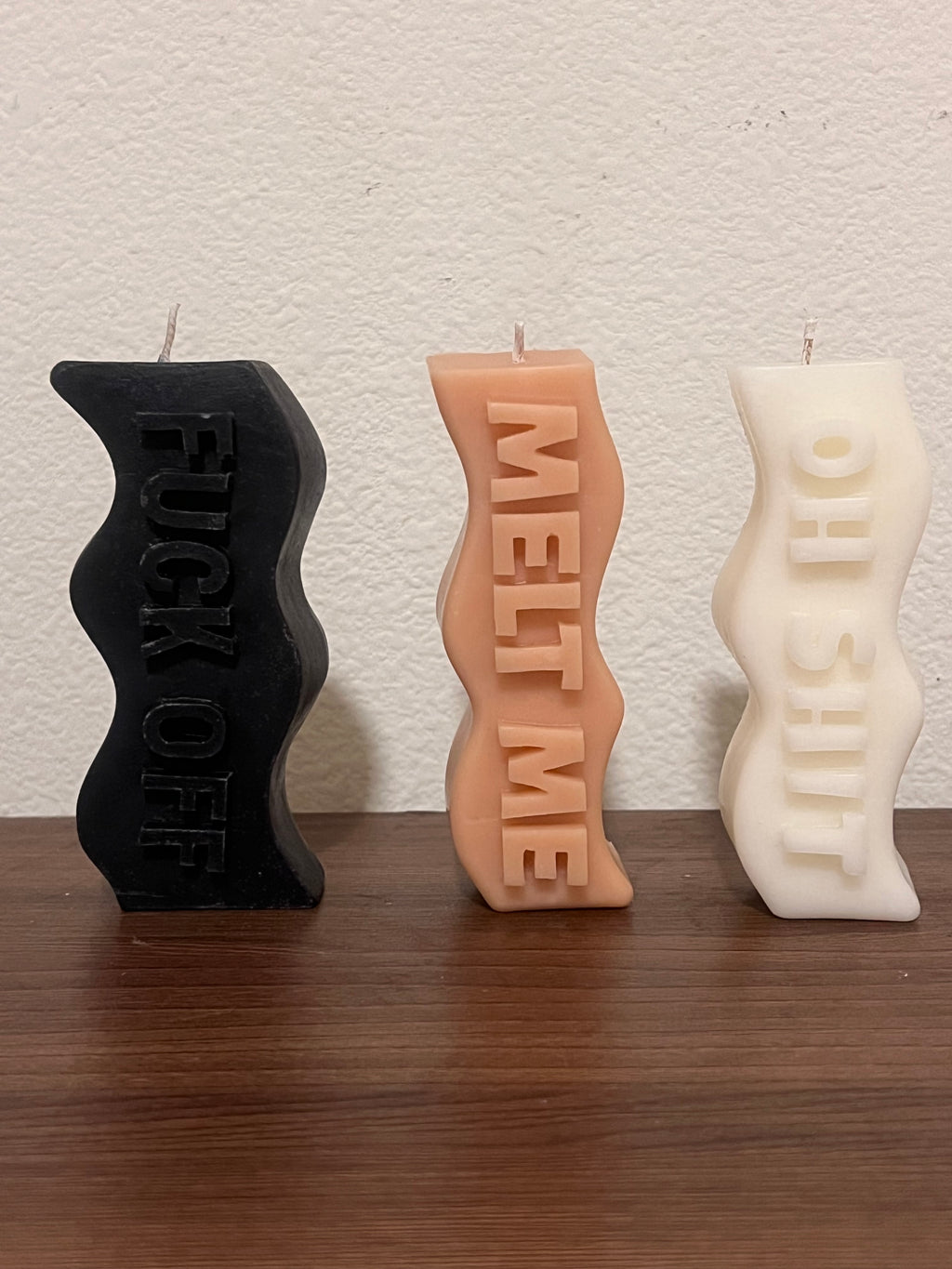 Wavy Pillar Scented Candles - Melt me, Fuck off, Oh shit