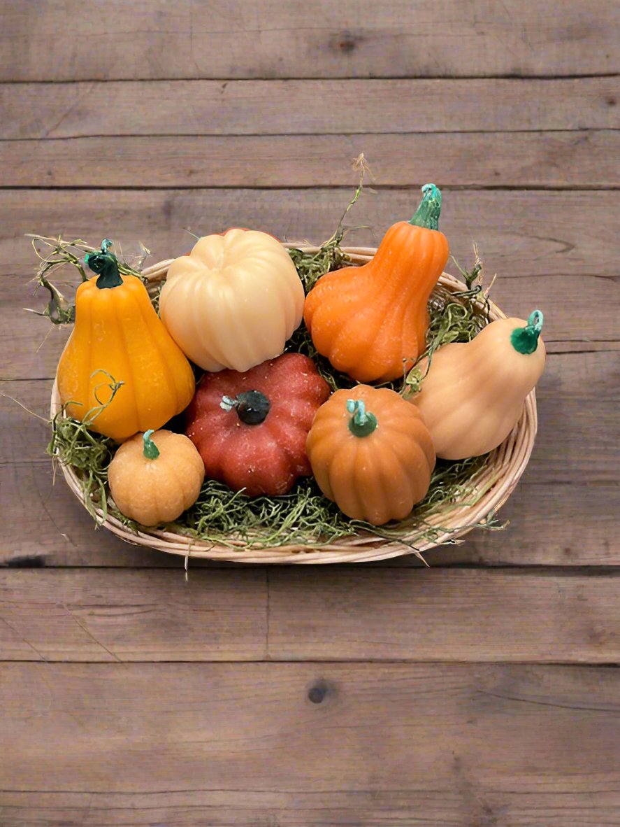Pumpkin Harvest Candles Basket (set of 7)