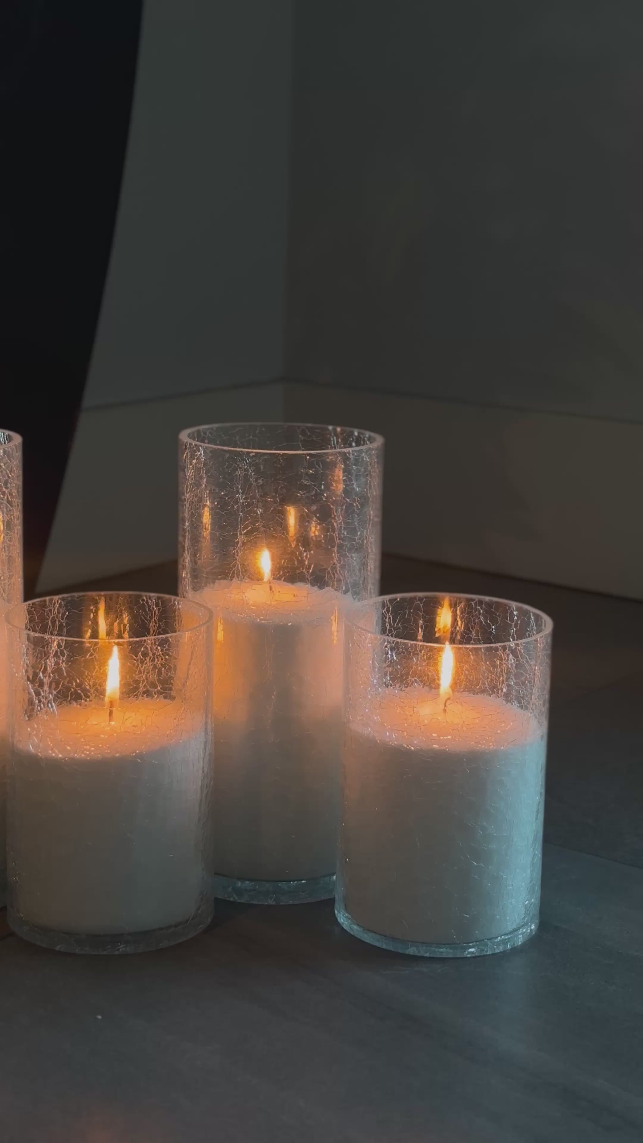 Pearled Candle in Cracked Glass Jars - Set of 2